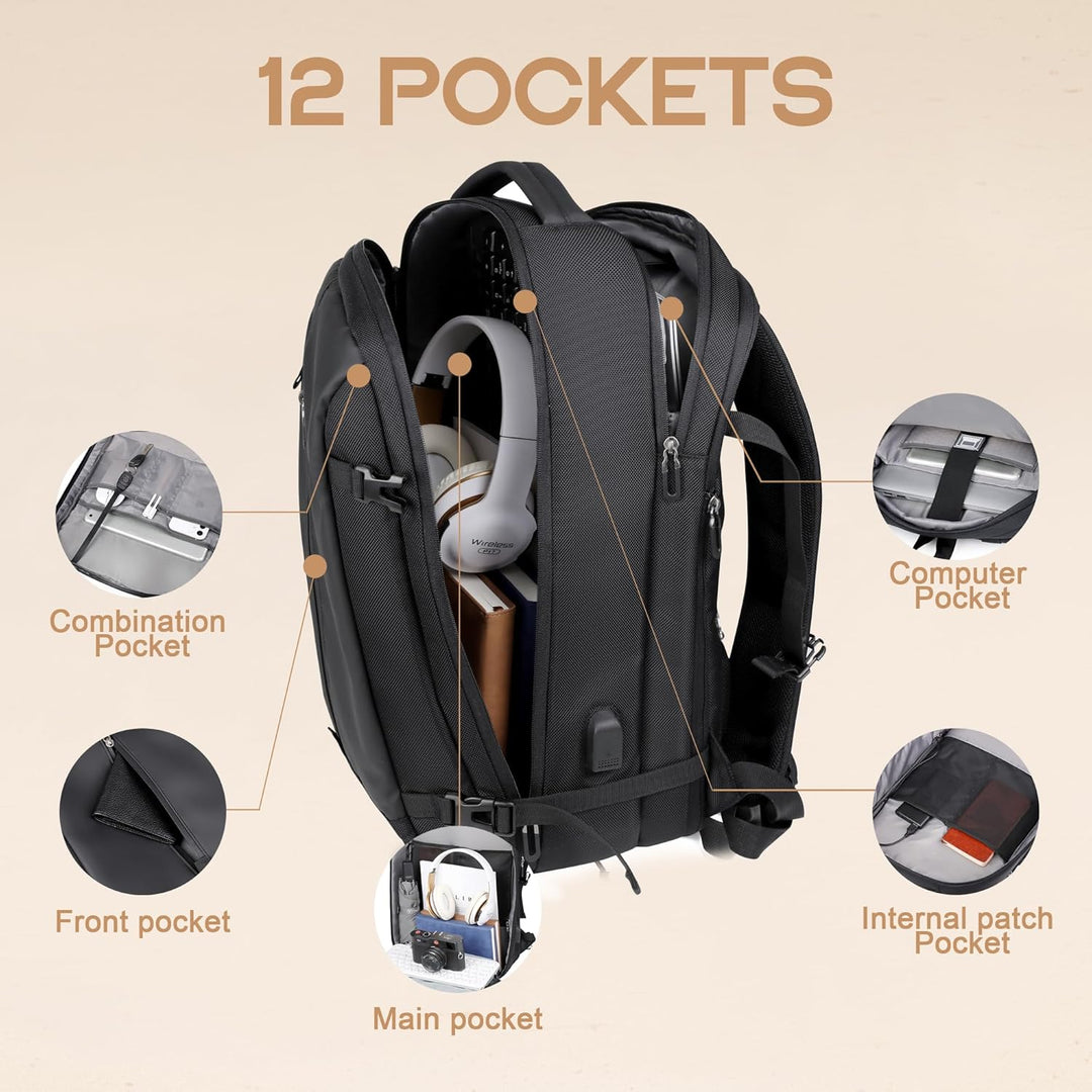 40L Expandable Waterproof Travel Backpack with USB Port & 17” Laptop Sleeve – AirVoyage | Stornfield