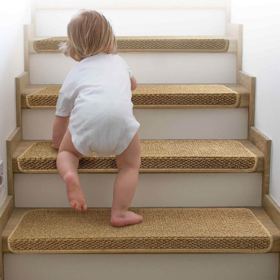 Stornfield | Non-Slip Bullnose Carpet Stair Treads with Edge Protection – Lureva (14 Pack, Beige)