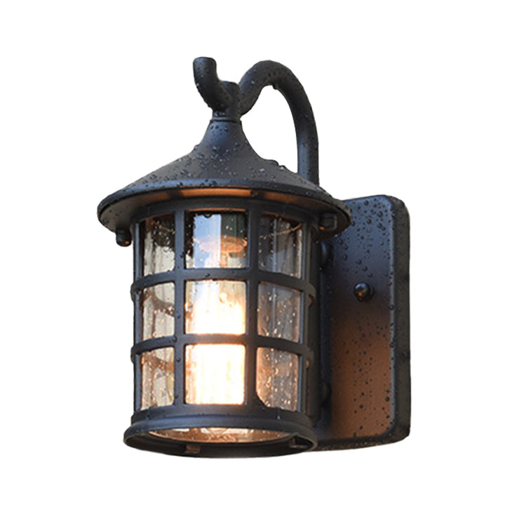 Seeded Glass Lantern Wall Lamp Countryside Single Light Outdoor Wall Light in Bronze/Black | Stornfield