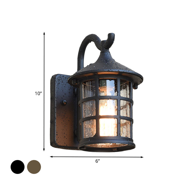 Seeded Glass Lantern Wall Lamp Countryside Single Light Outdoor Wall Light in Bronze/Black | Stornfield
