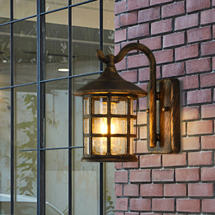 Seeded Glass Lantern Wall Lamp Countryside Single Light Outdoor Wall Light in Bronze/Black | Stornfield