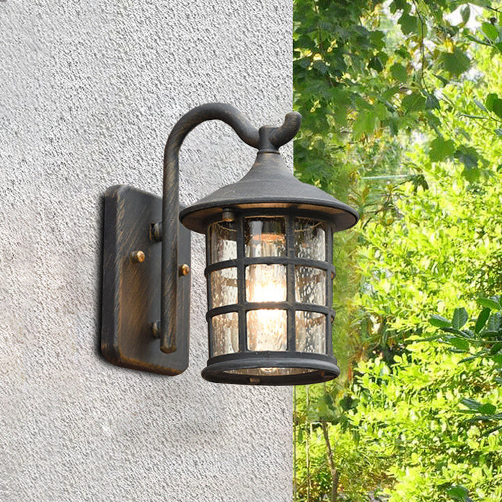 Seeded Glass Lantern Wall Lamp Countryside Single Light Outdoor Wall Light in Bronze/Black | Stornfield