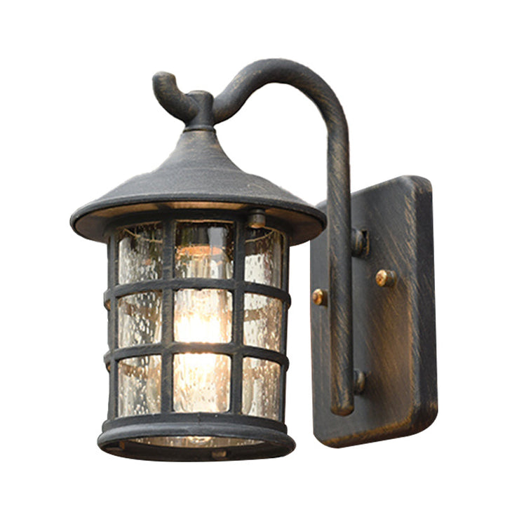 Seeded Glass Lantern Wall Lamp Countryside Single Light Outdoor Wall Light in Bronze/Black | Stornfield