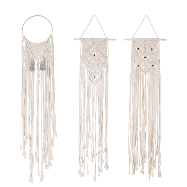 Macrame-Wall-Hanging-Set with handmade fringes and Boho-seat-cushion