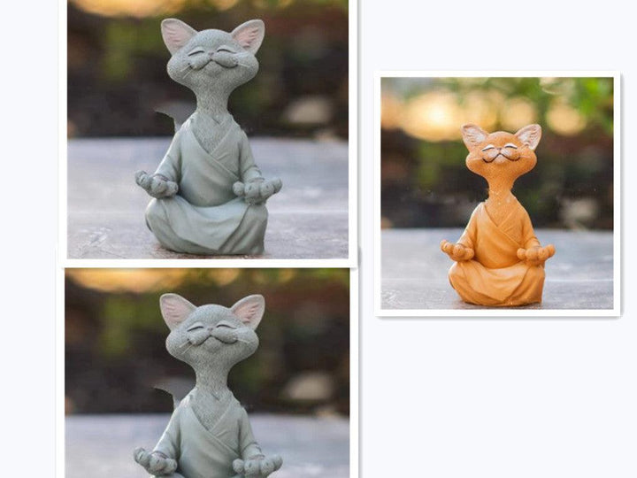 Stornfield | Playful Black Buddha Cat Figurine Collectible Meditation Yoga Happy Cat Home Decor Garden Decoration Garden Ornament