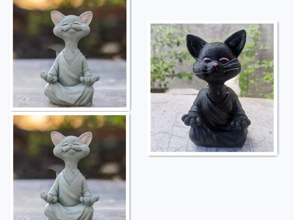 Stornfield | Playful Black Buddha Cat Figurine Collectible Meditation Yoga Happy Cat Home Decor Garden Decoration Garden Ornament