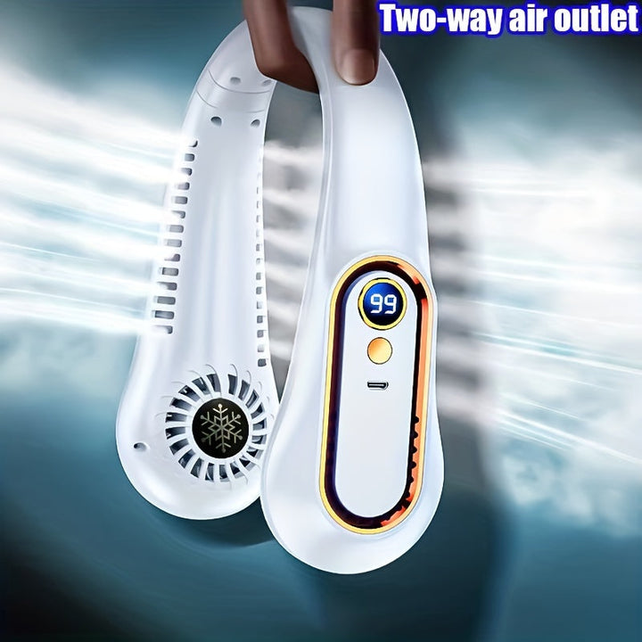Stay Cool And Comfortable With This USB Rechargeable 5-Speed Adjustable Neck Fan - Digital Display & Bladeless! | Stornfield