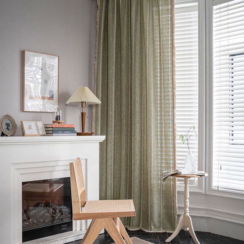 Simple Stripe Hollow-out Semi-shading Tassel Curtain | Stornfield