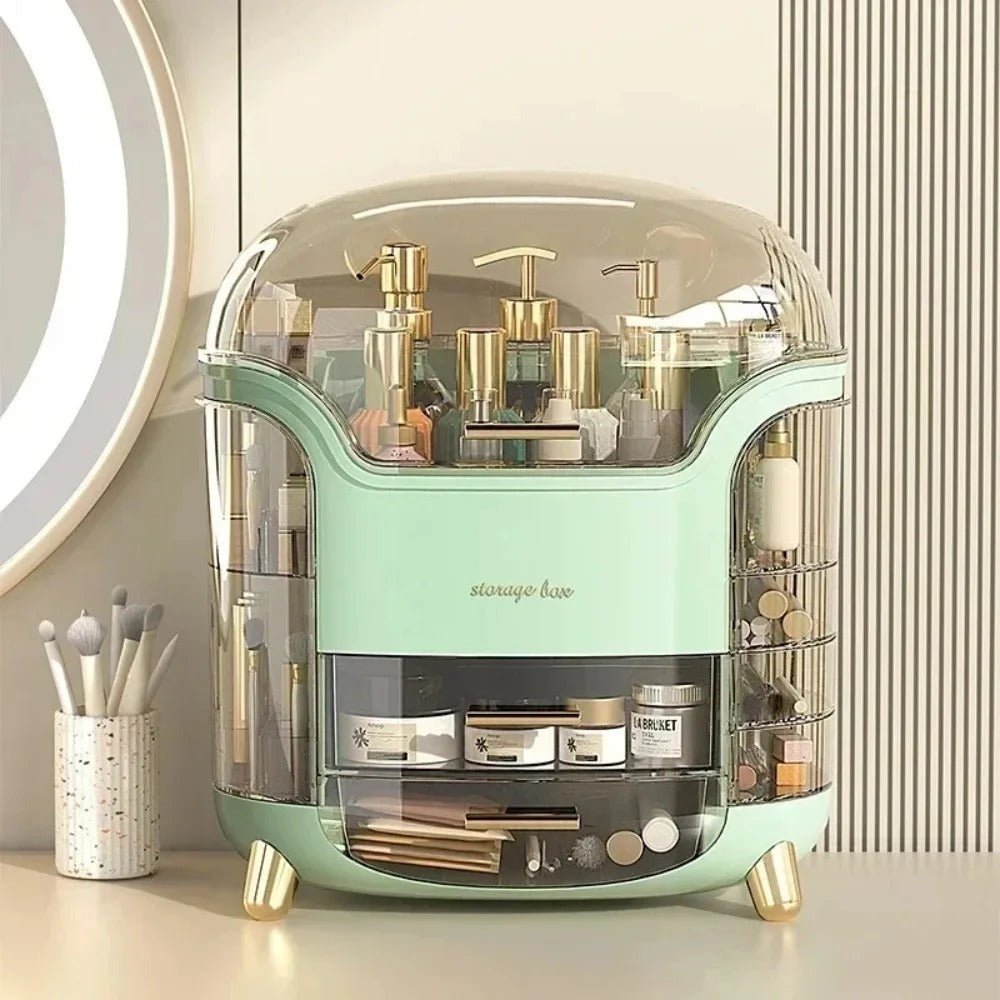 Luxury Transparent Makeup Organizer with Rotating Doors and Drawers | Stornfield
