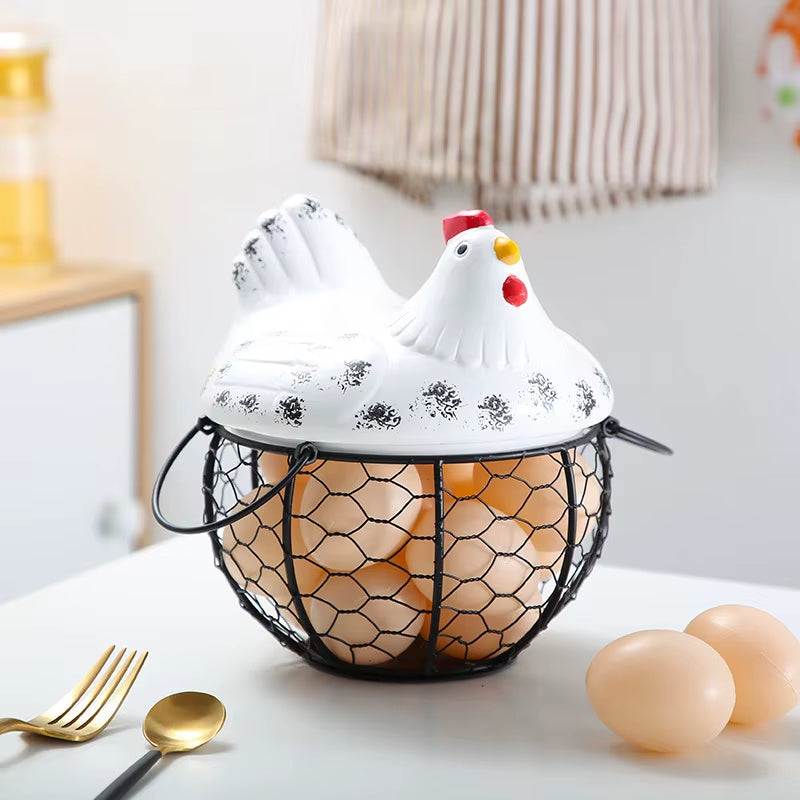 Stornfield | Ceramic Egg Holder Chicken with Wire Basket