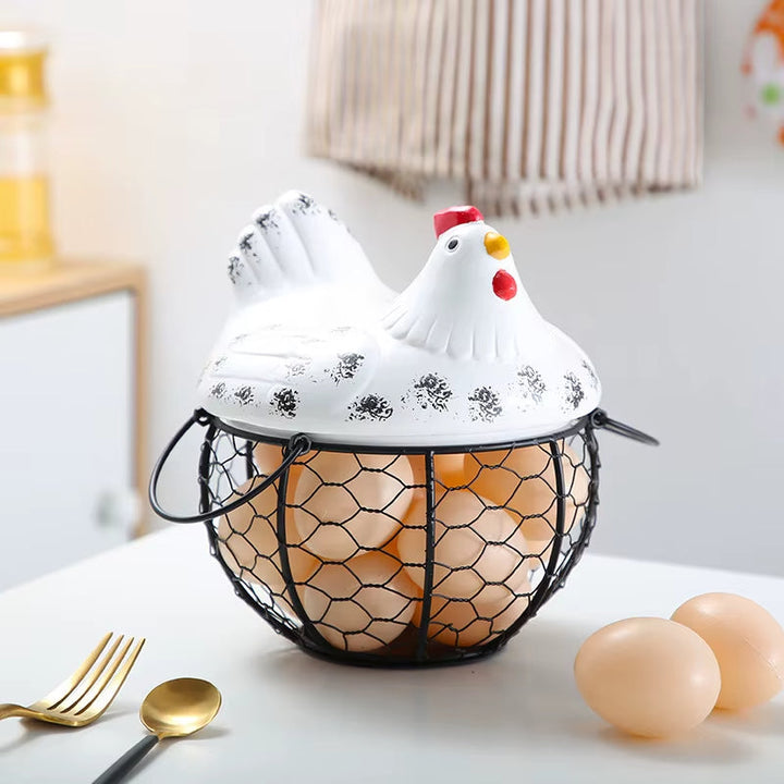 Stornfield | Ceramic Egg Holder Chicken with Wire Basket
