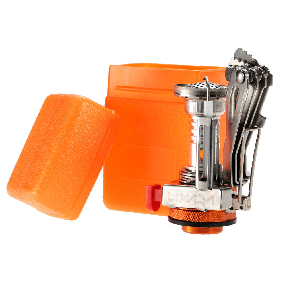 ultralight folding backpacking gas stove with windproof burner and protective case Stornfield