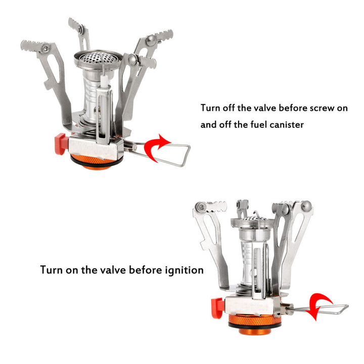 ultralight folding backpacking gas stove with windproof burner and protective case Stornfield