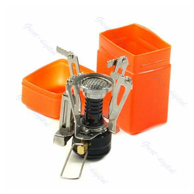 lightweight anodized aluminum backpacking cook set with nesting pots, foldable heat-resistant handles and compact folding gas stove Stornfield