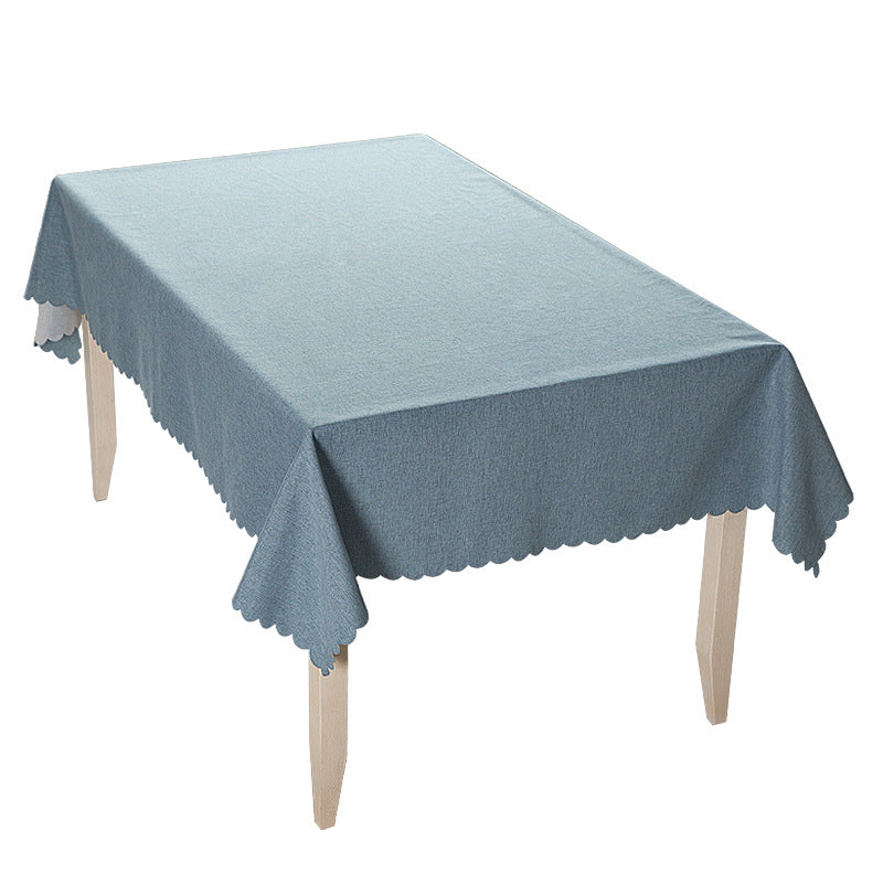 Rectangular tablecloth in linen look with wavy arc edge