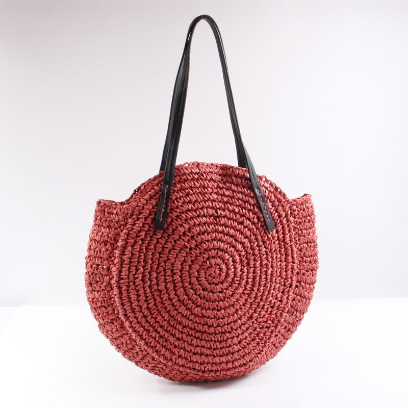 Handcrafted Round Basket Bag with Short Leather Handles Stornfield