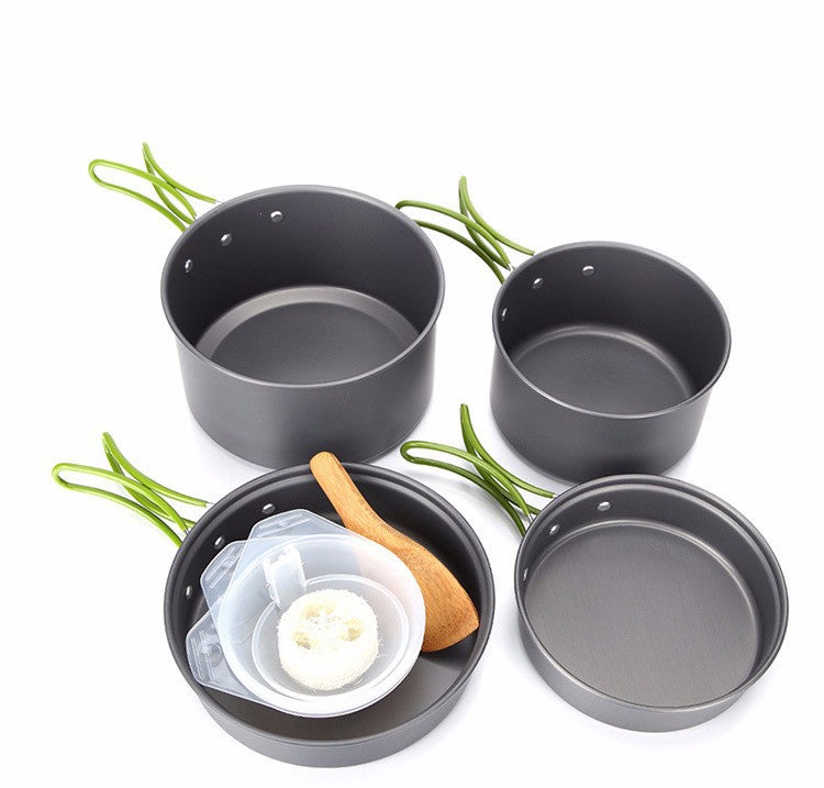 lightweight nonstick nesting camping cookware set with folding heat-resistant silicone handles and compact storage Stornfield