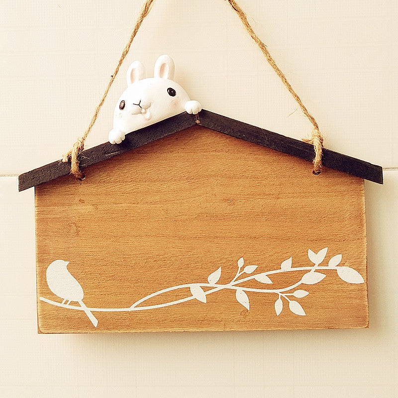 Funny Hanging Decor Sign with Rabbit and Bird Design