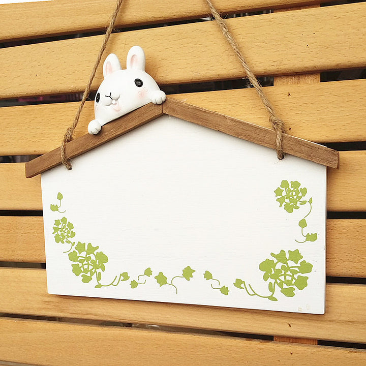 Funny Hanging Decor Sign with Rabbit and Bird Design