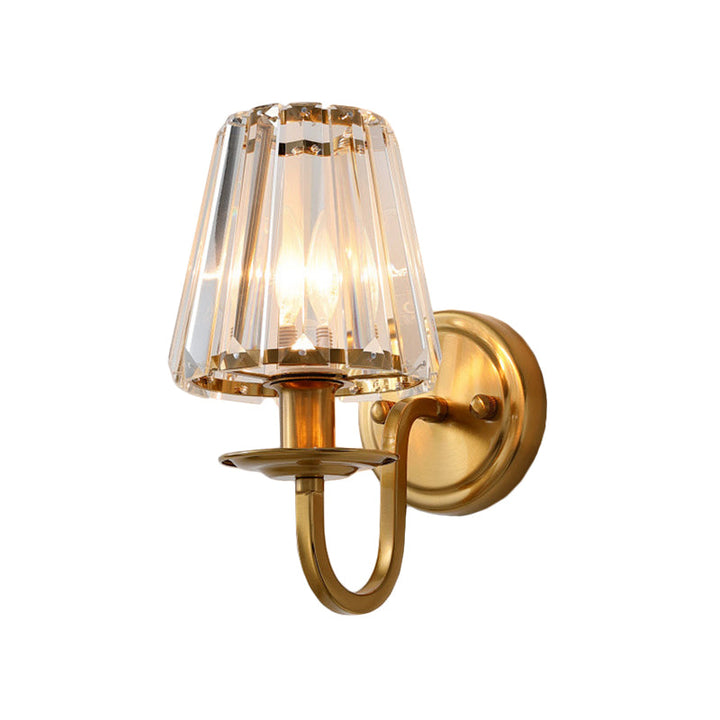 Modern Cone Wall Light Fixture 1 Head K9 Crystal Wall Sconce in Gold with Arched Arm | Stornfield