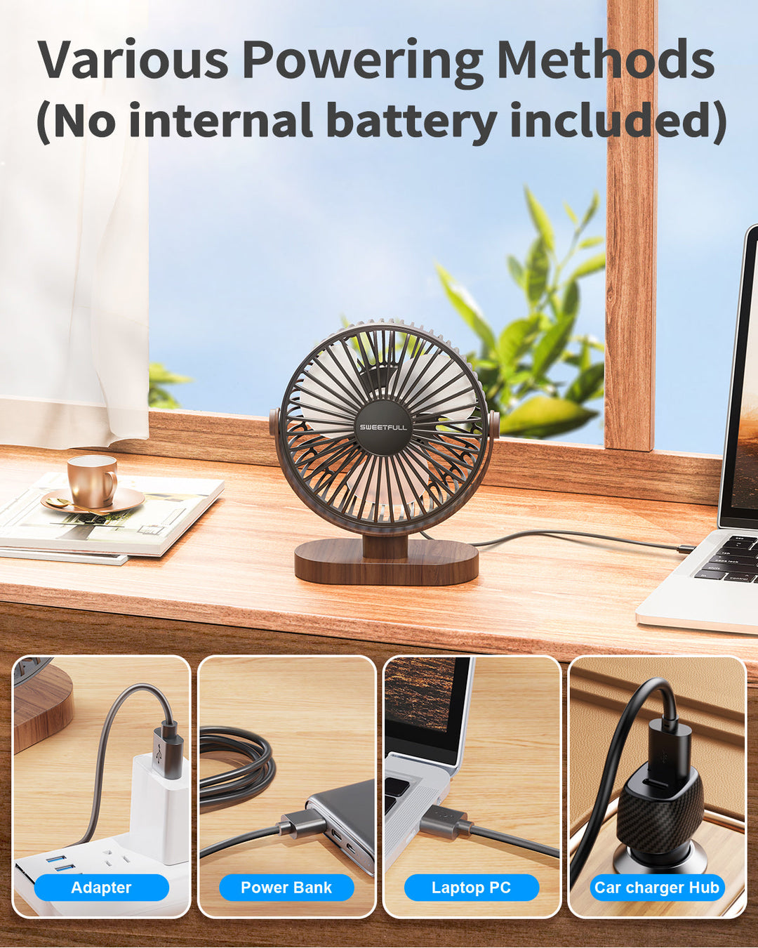6.5 Inch USB Small Desk Fan for Home Office Car Outdoor Travel | Stornfield
