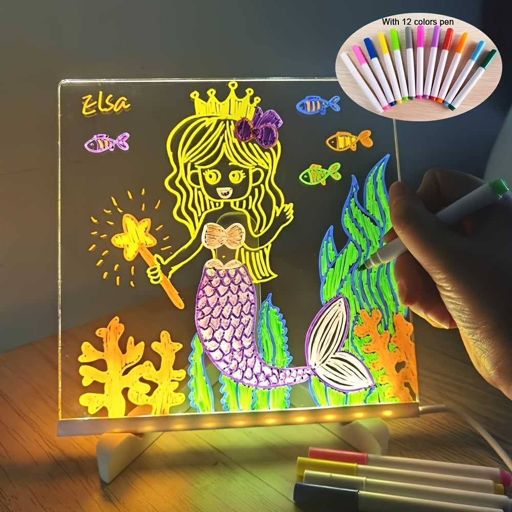 Stornfield | USB LED Noteboard with 12 Color Pens - Light Up Message Board for Office & Home