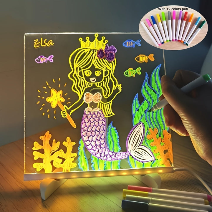 Stornfield | USB LED Noteboard with 12 Color Pens - Light Up Message Board for Office & Home