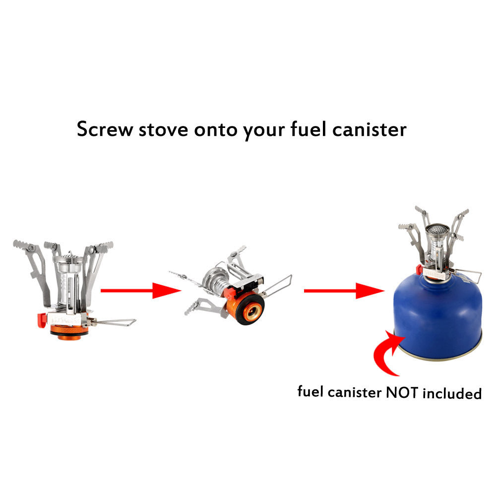 lightweight nesting camping cookware set with folding heat-resistant handles integrated compact stove and utensils Stornfield
