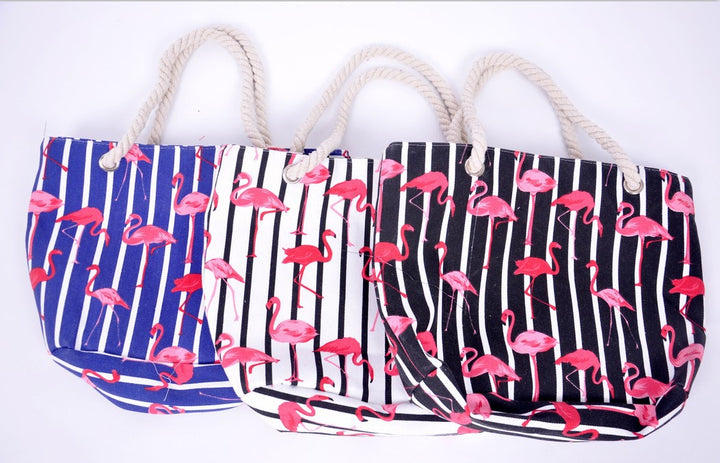Beach bag with flamingo pattern and sturdy rope handles Stornfield