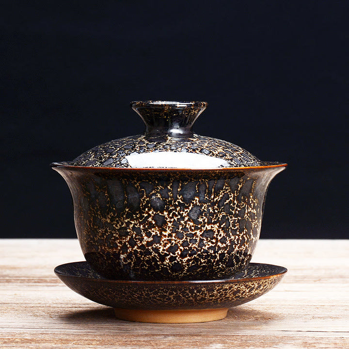 Stornfield | Vintage Sancai Ceramic Teacup with Lid and Saucer