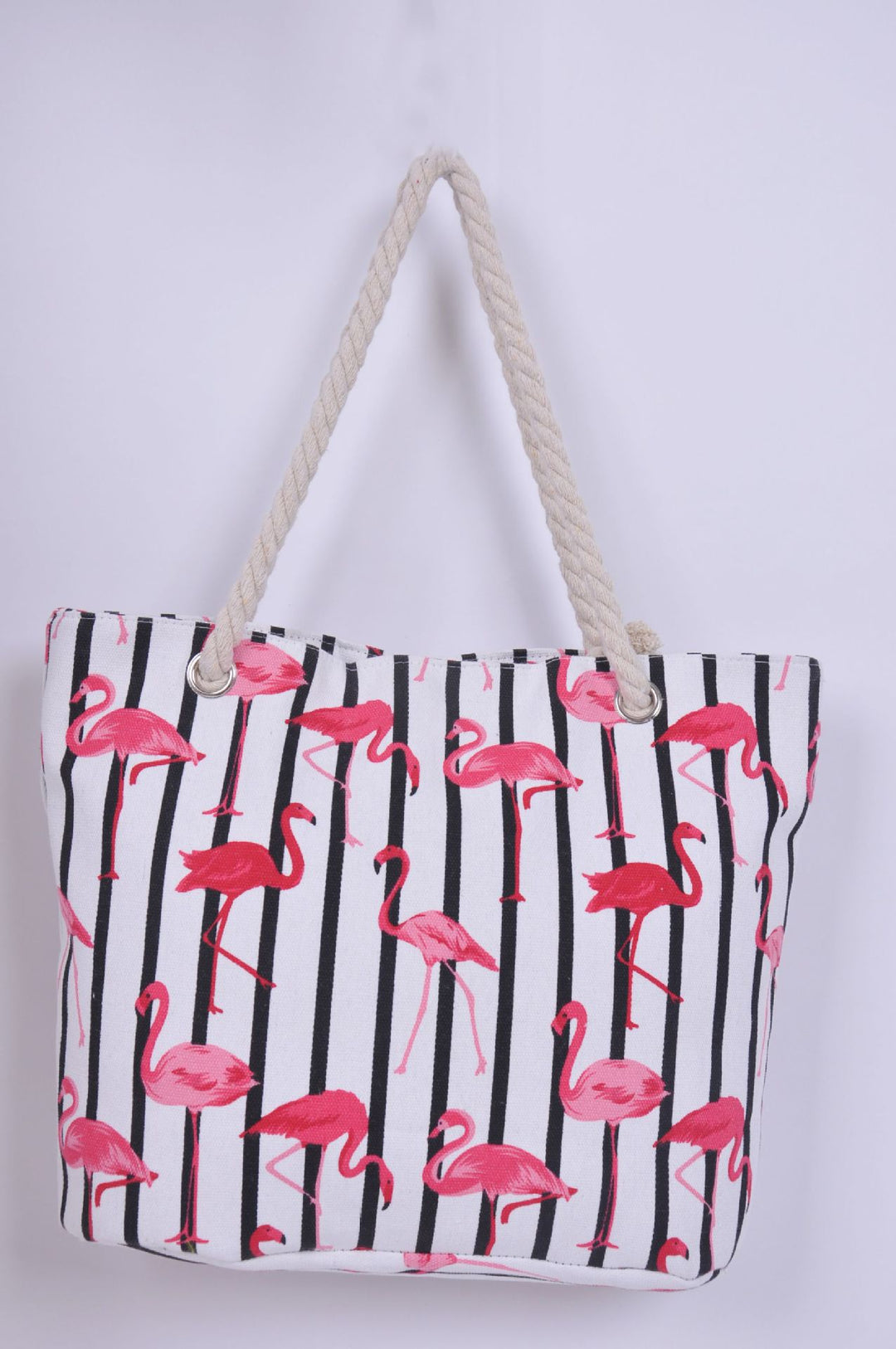 Beach bag with flamingo pattern and sturdy rope handles Stornfield