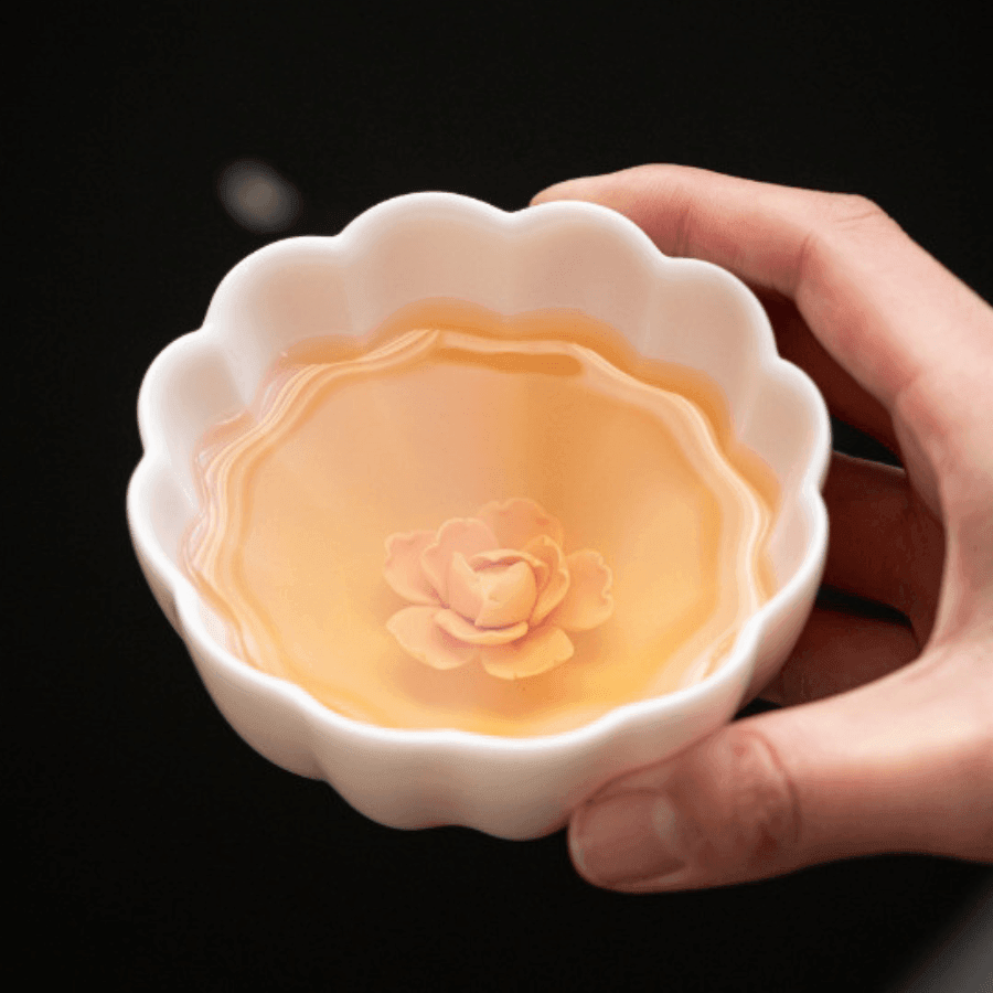 Handcrafted Ceramic Tea Cup With Embedded Ceramic Rose | Stornfield
