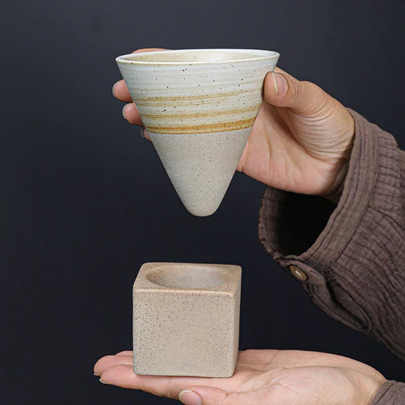 Coarse Pottery Coffee Mug with Conical Seam Base Cup & Base Set | Stornfield