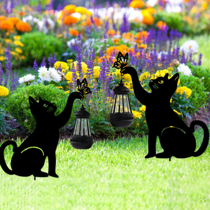 Cat Solar Garden Light with Hanging Lantern – Decorative Outdoor LED | Stornfield