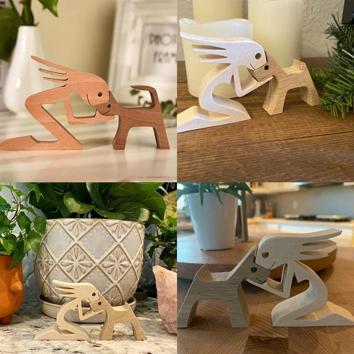 Pet Lover Gifts Wood Sculpture Family & Puppy Wooden Crafts Table Ornaments | Stornfield