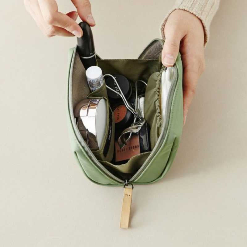 Solid color cosmetic bag with double zipper | Stornfield
