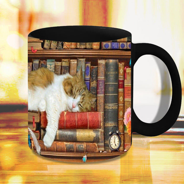 Stornfield | Bookshelf Ceramic Mug - Gift for Book & Cat Lovers