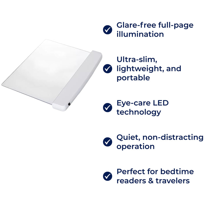 PageGlow | Flat LED Book Light - Glare-Free Full Page Illumination - Slim Portable Design - Eye-Care for Travelers and Bedtime Readers Stornfield