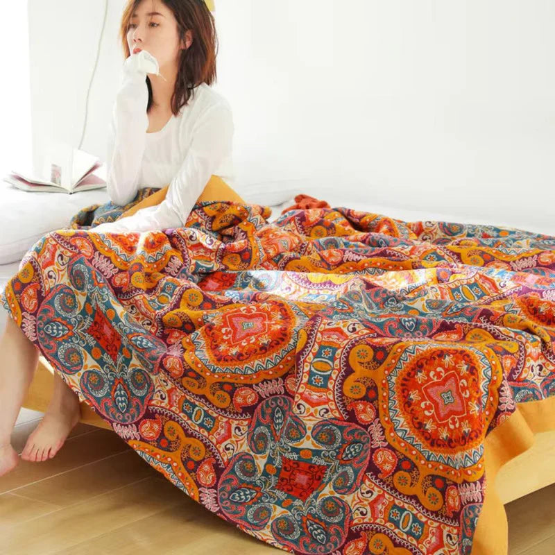 Sunrise Boho Reversible Blanket, 100% Cotton Cooling Quilt | Stornfield