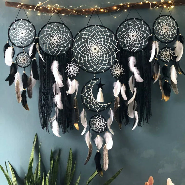 Stornfield | Moon and Stars Dream Catcher Hanging Above the Bed (5 pieces)