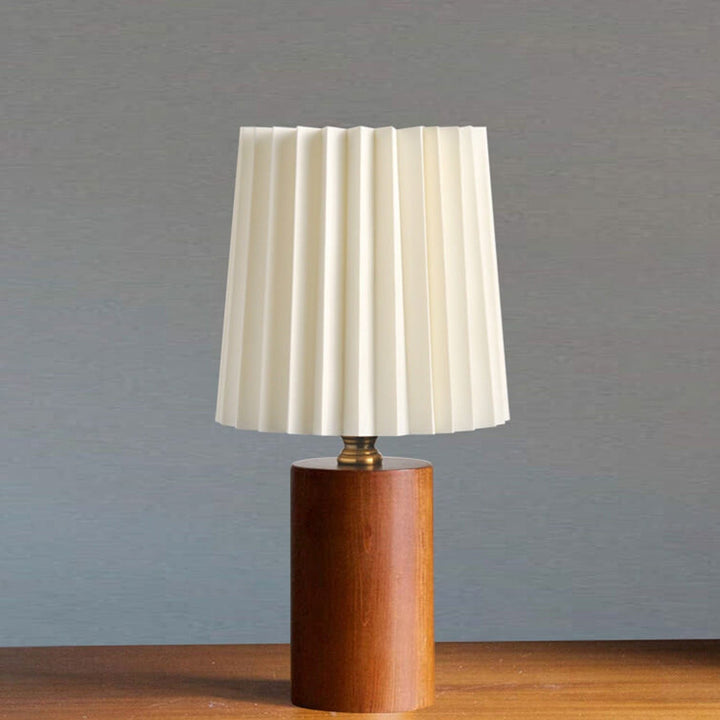 Stornfield | Vintage Korean Solid Wood Pleated Column Table Lamp with 1 Light
