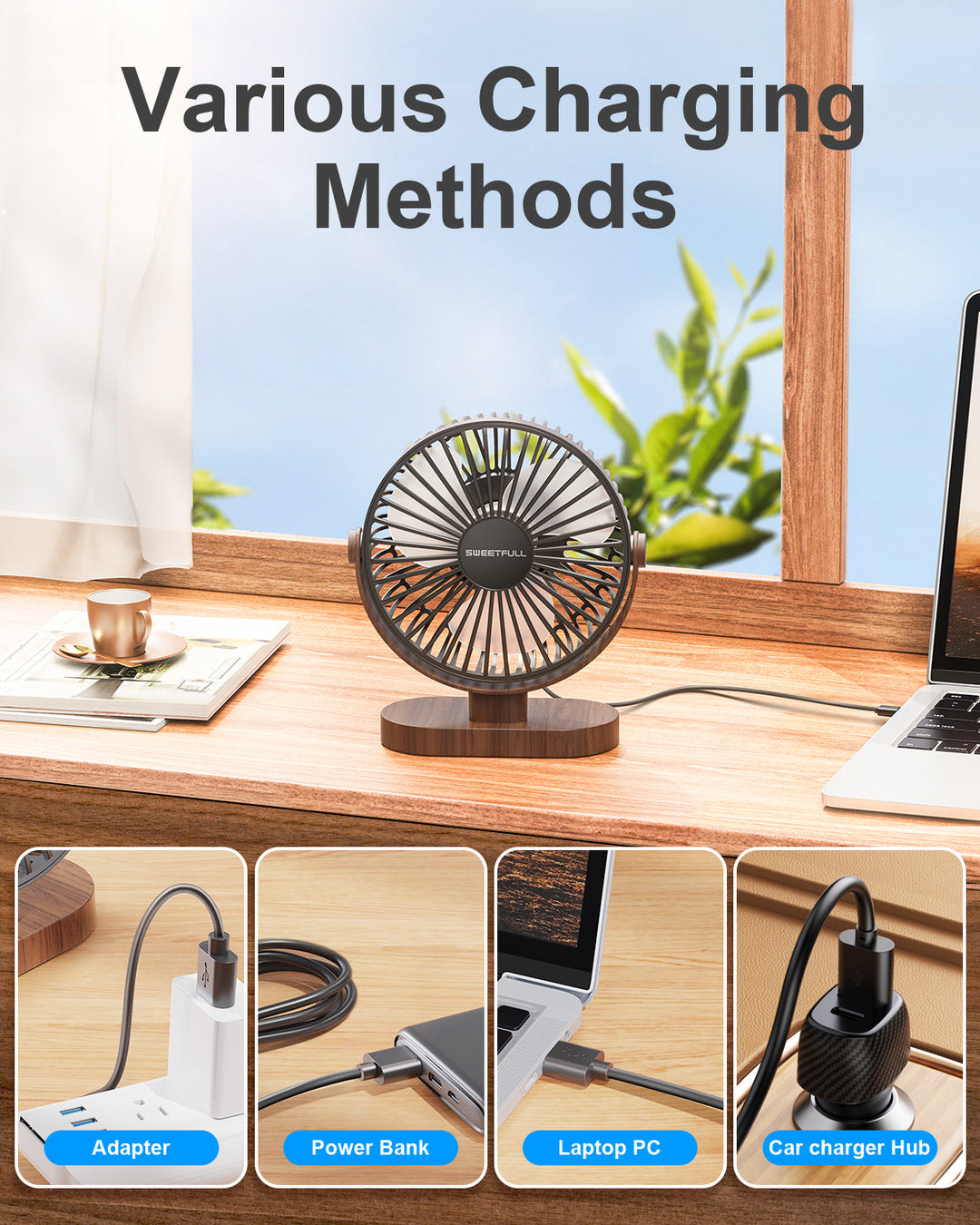6.5 Inch USB Small Desk Fan for Home Office Car Outdoor Travel | Stornfield