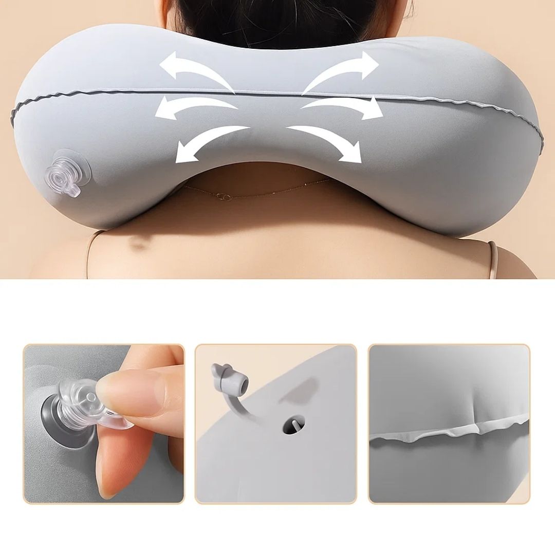 TravelThrive | Inflatable Travel Pillow – Adjustable Firmness – Soft Velvet Cover – Neck Pain Relief – Compact for All Travel Stornfield