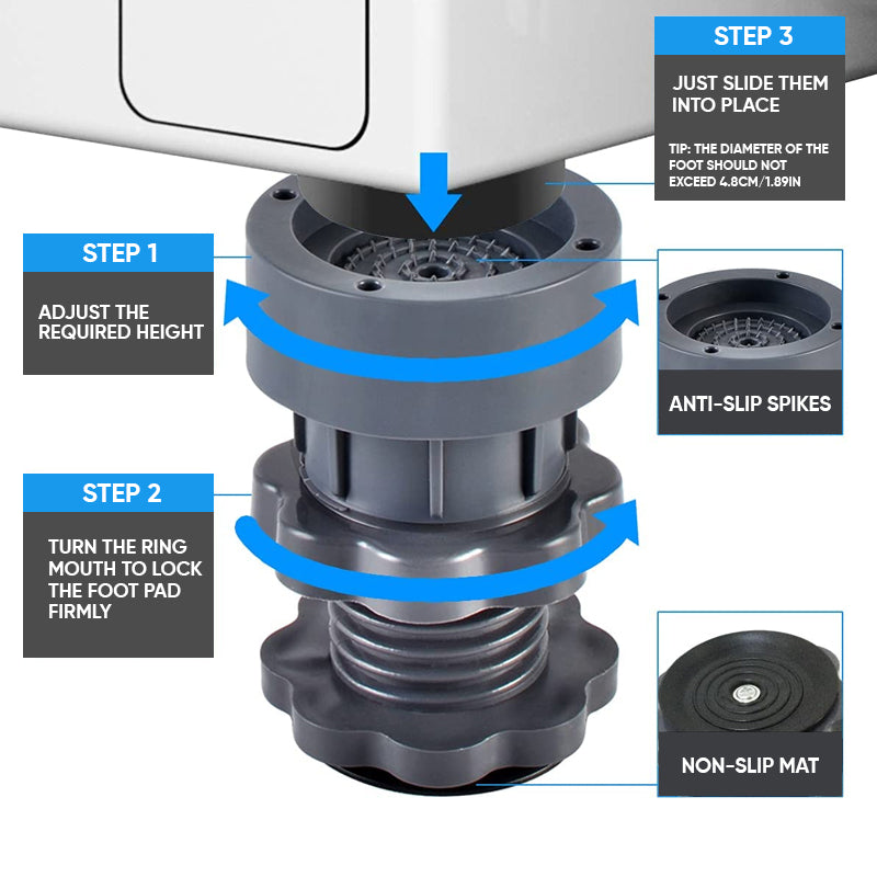 4 Piece Adjustable Height Washing Machine Support | Stornfield