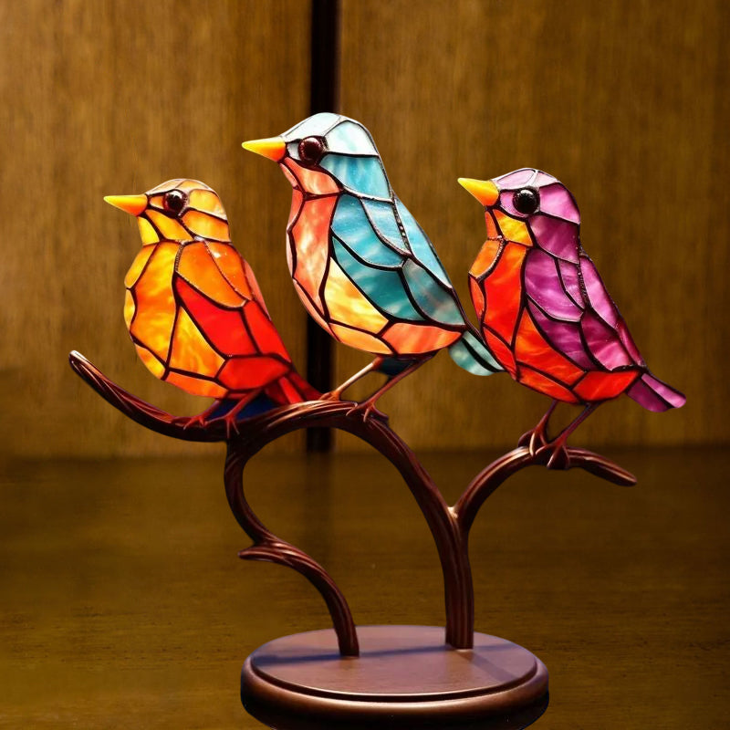 Birds on Branches Stained Glass Ornaments | Stornfield