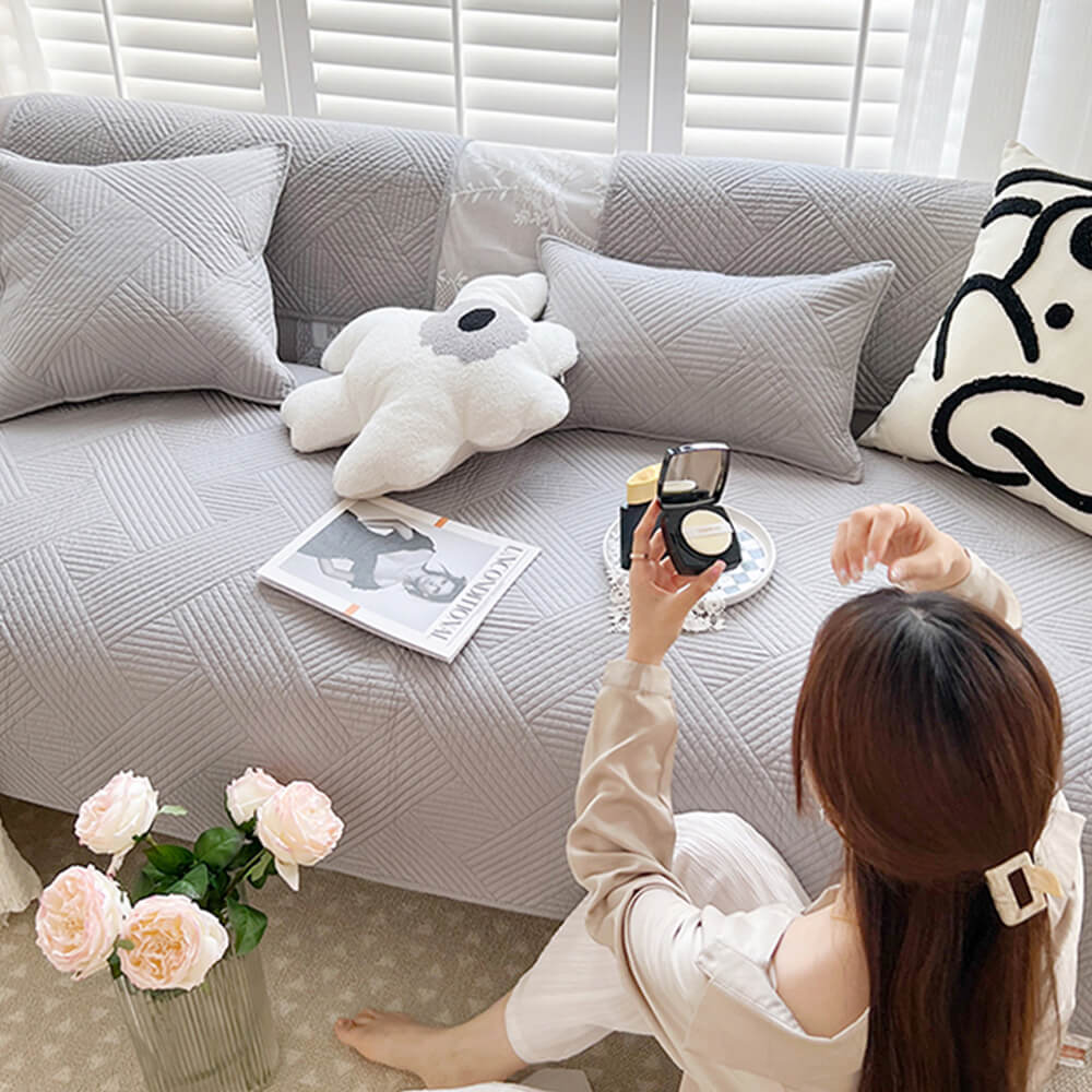 Minimalist All-Season Solid Cotton Geometric Couch Cover | Stornfield