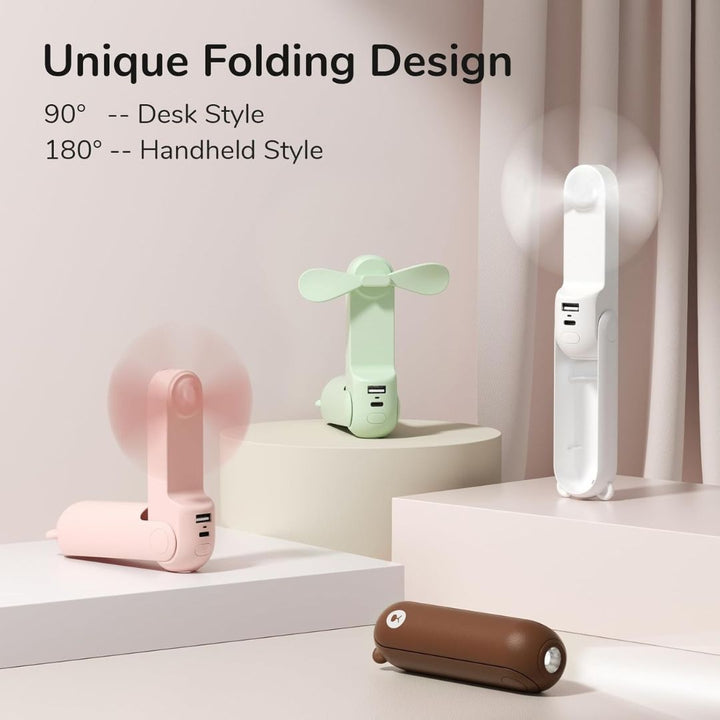 3 In 1 Handheld Mini Fan | USB Rechargeable, Foldable Design & Ideal for Travel, Camping, and Outdoor Activities | Stornfield