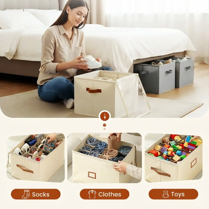 Foldable shoe box made of fabric with lid | Stornfield