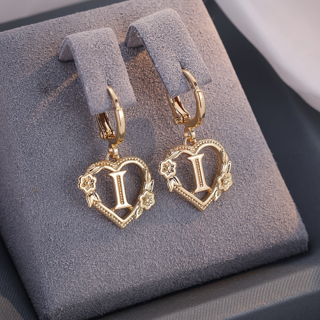 Stornfield | Dainty Initial Letter Heart Hoop Earrings