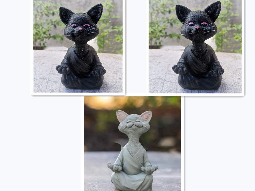 Stornfield | Playful Black Buddha Cat Figurine Collectible Meditation Yoga Happy Cat Home Decor Garden Decoration Garden Ornament